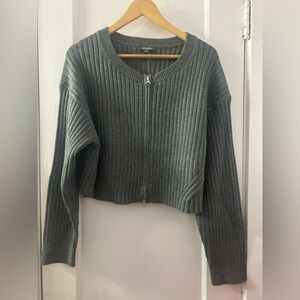 wild fable Ribbed Zip-Front Cropped Cardigan - Gray Size XXL Sweater NWT